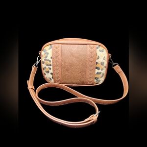 Montana West Hair-on cheetah topless leather whip stitch crossbody bag NWOT